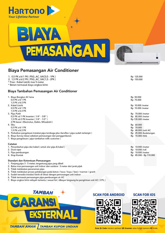 Daftar Biaya & Tambahan Pemasangan Air Conditioner Wilayah Sidoarjo, Surabaya dan Malang