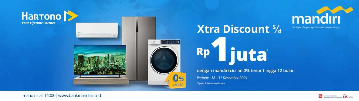 Belanja Elektronik Online Xtra Discount hingga 1 Juta dengan Kartu Kredit Bank Mandiri Cicilan 0% tenor hingga 12 bulan