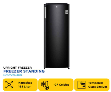 LG FREEZER STANDING 171L Smart Inverter Compressor Upright Freezer GNINV304BK
