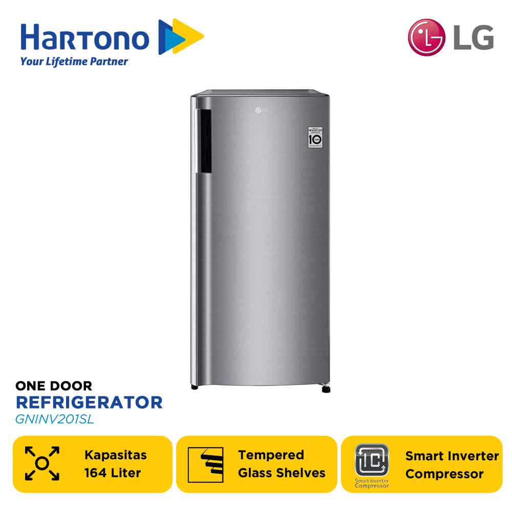LG KULKAS 1 PINTU 169L Bio Shield 1 Door Refrigerator GNINV201SL