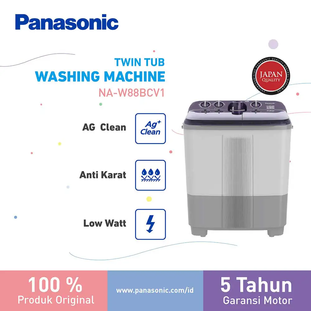 PANASONIC MESIN CUCI 2 TABUNG SEMI AUTO WASHER NAW88BCV1