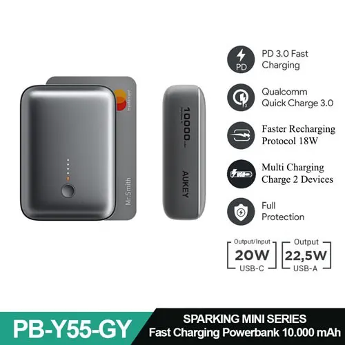 AUKEY POWERBANK Y55 10.000 MAH GREY AK_PB-Y55_GY