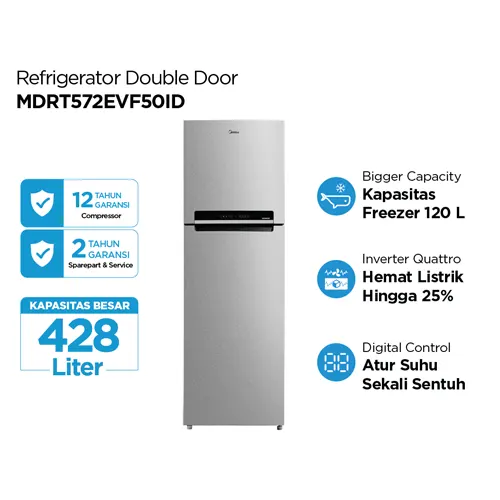 MIDEA KULKAS EVEREST 2 PINTU BESAR BIG 2 DOOR REFRIGERATOR 428L MDRT572EVF50ID