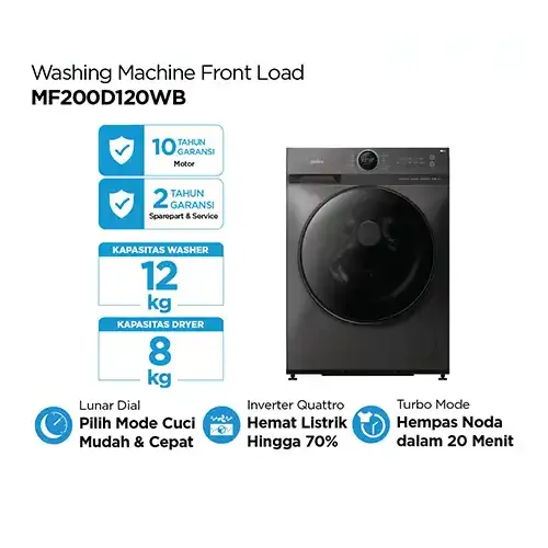 MIDEA MESIN CUCI DAN DRYER PENGERING WASHER AND DRYERS 12 KG MF200D120WB