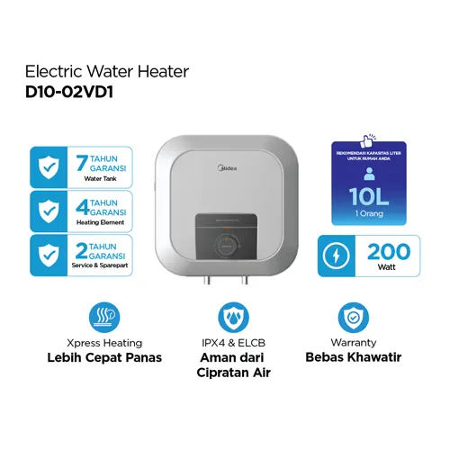 MIDEA PEMANAS AIR LISTRIK ELECTRIC STORAGE WATER HEATER D10-02VD1