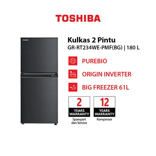 TOSHIBA KULKAS 2 PINTU KECIL SMALL 2 DOOR REFRIGERATOR GR-RT234WE-PMF
