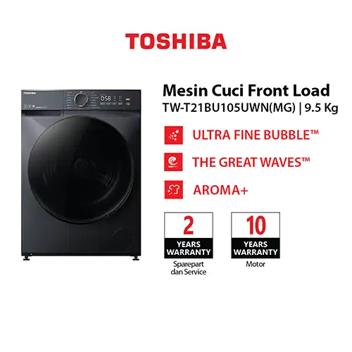 TOSHIBA MESIN CUCI FRONT LOADING WASHER 9.5 KG TW-T21BU105UWN(MG)