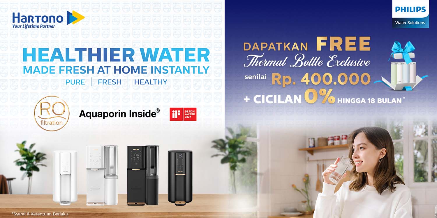 Philips Water Purifier Free Thermal Bottle Exclusive senilai 400 ribu dan promo Cicilan 0% tenor hingga 18 bulan*