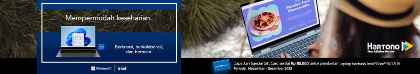 Promo Laptop Prosesor Intel® Core™ i5 / i7 / i9 Free Gift Card senilai 80rb periode hingga 31 Desember 2023