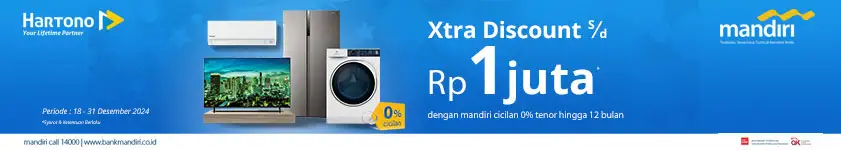 Belanja Elektronik Online Xtra Discount s/d 1.5 Juta dengan Kartu Kredit Bank Mandiri Cicilan 0% tenor hingga 12 bulan