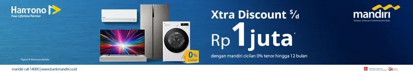 Belanja Elektronik Online Xtra Discount hingga 1 Juta dengan Kartu Kredit Bank Mandiri Cicilan 0% tenor hingga 12 bulan