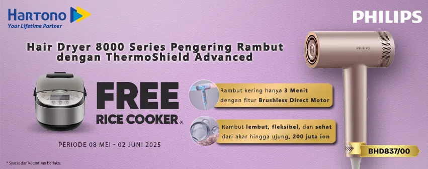 Philips Hair Dryer BHD837/00 Gratis Rice Cooker