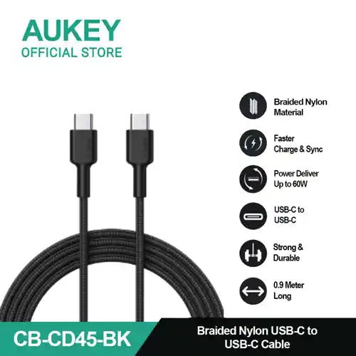 AUKEY KABEL CHARGER USB C TO C 0.9M BLACK AK_CB-CD45_BK