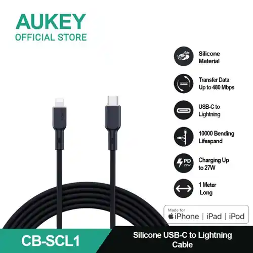 AUKEY KABEL CHARGER USB C TO LIGHTNING 1M BLACK AK_CB-SCL1_BK