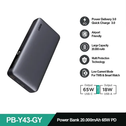 AUKEY POWERBANK 20.000MAH GREY AK_PB-Y43_GY