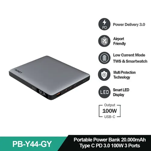 AUKEY POWERBANK 20.000MAH GREY AK_PB-Y44_GY