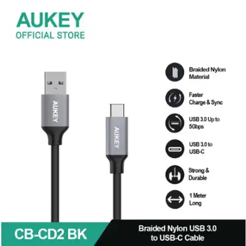 AUKEY KABEL CHARGER USB 3.0 TO C 2M GREY AK_CB-CD3_GY