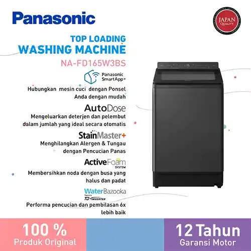 PANASONIC MESIN CUCI 1 TABUNG TOP LOAD WASHER NAFD165W3BS