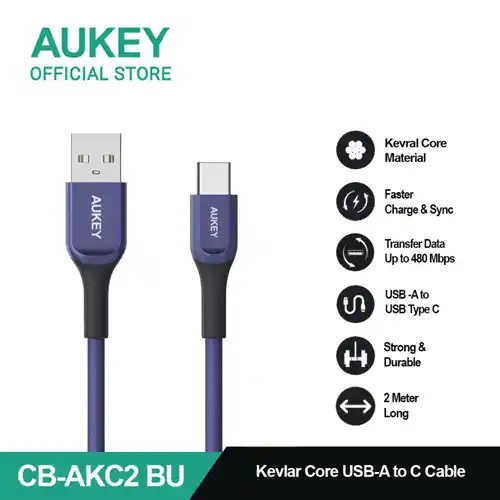 AUKEY KABEL CHARGER USB A TO C 2M BLUE AK_CB-AKC2_BL