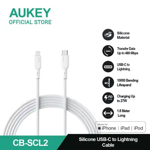 AUKEY KABEL CHARGER USB C TO LIGHTNING 1.8M WHITE AK_CB-SCL2_WH