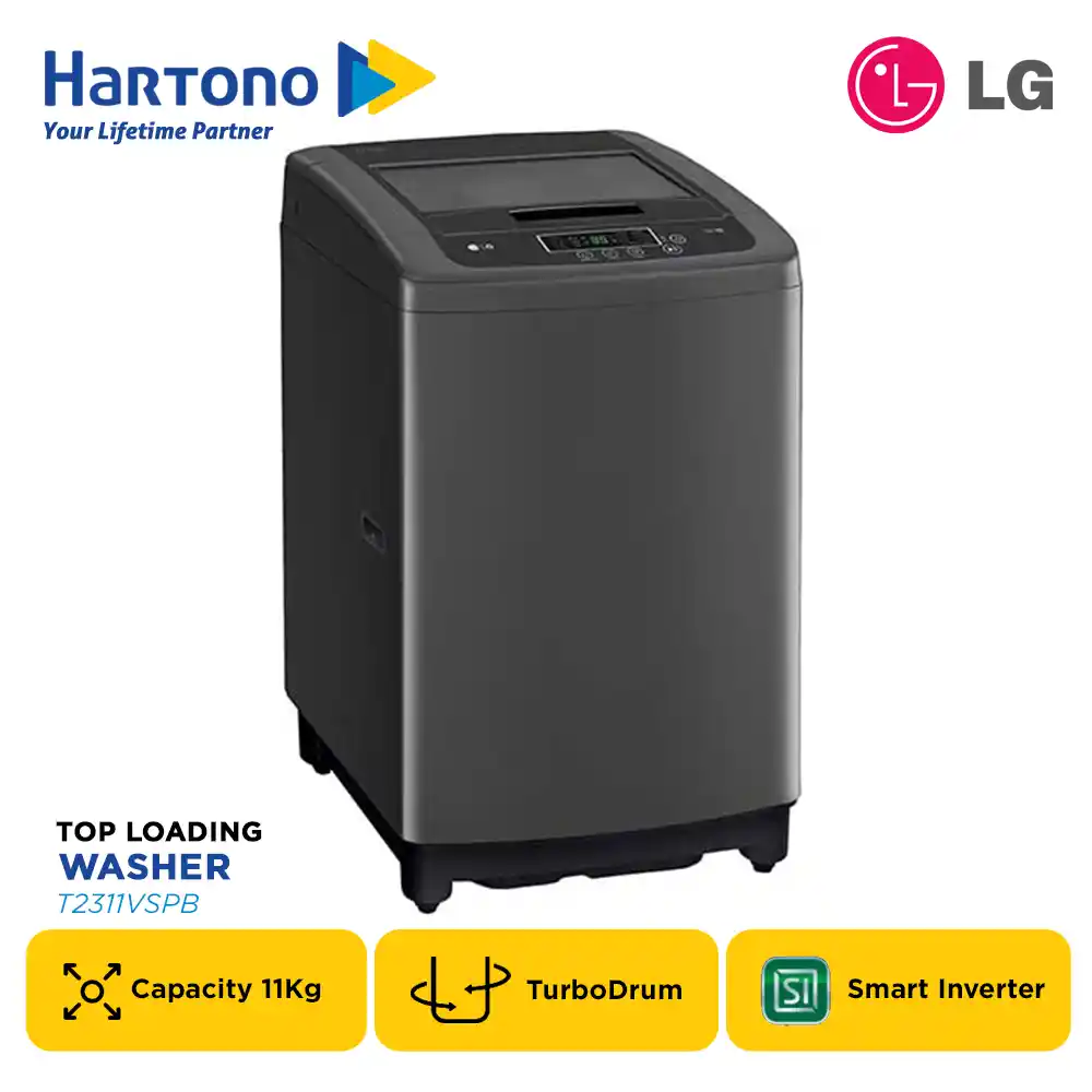 LG Mesin Cuci 1 Tabung Top Load Washer 11Kg Smart Inverter T2311VSPB