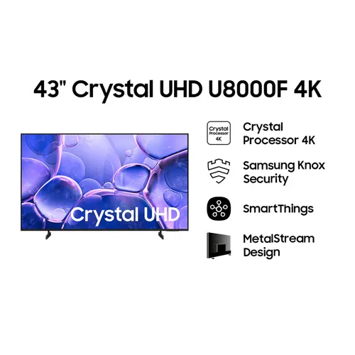 SAMSUNG 43 Inch Crystal UHD 4K Smart TV UA43U8000FKXXD