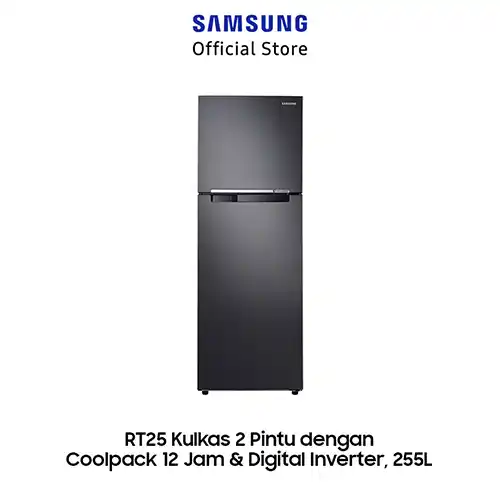Samsung Kulkas 2 Pintu Kecil Coolpack 12 Jam & Digital Inverter [255 L] - RT25FARBDB1