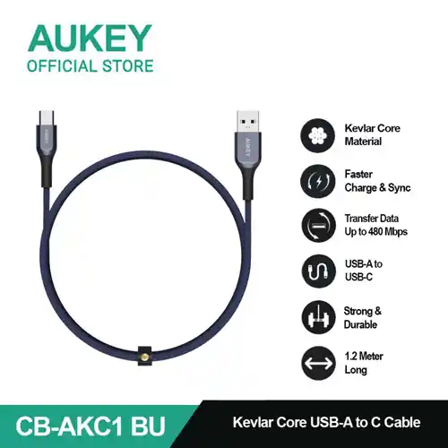 AUKEY KABEL CHARGER USB A TO C 1.2M BLUE AK_CB-AKC1_BL