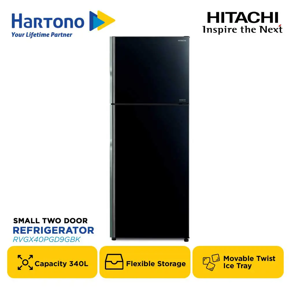 HITACHI KULKAS 2 PINTU KECIL 2 DOOR SMALL REFRIGERATOR RVGX40PGD9GBK