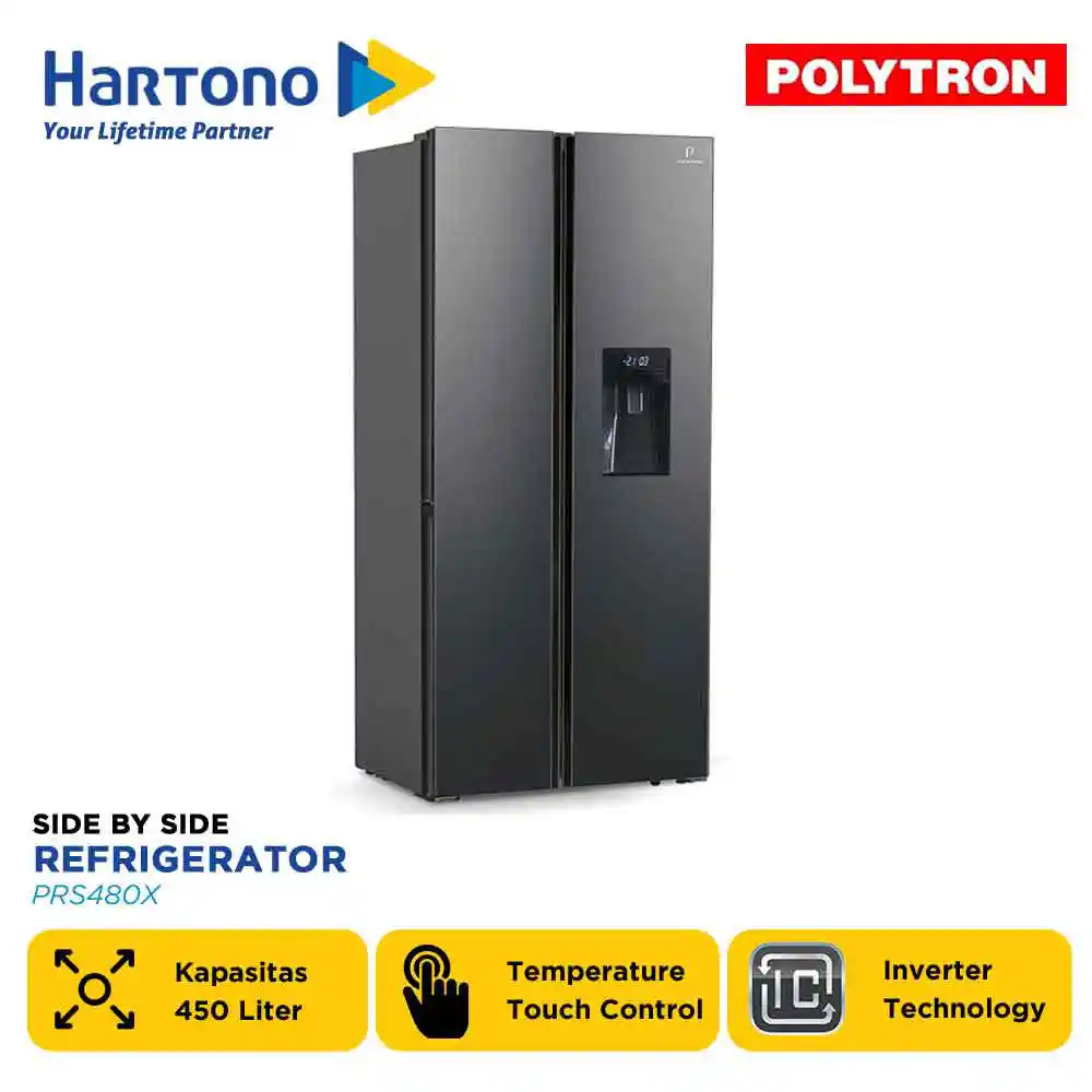 POLYTRON KULKAS SIDE BY SIDE REFRIGERATOR PRS480X